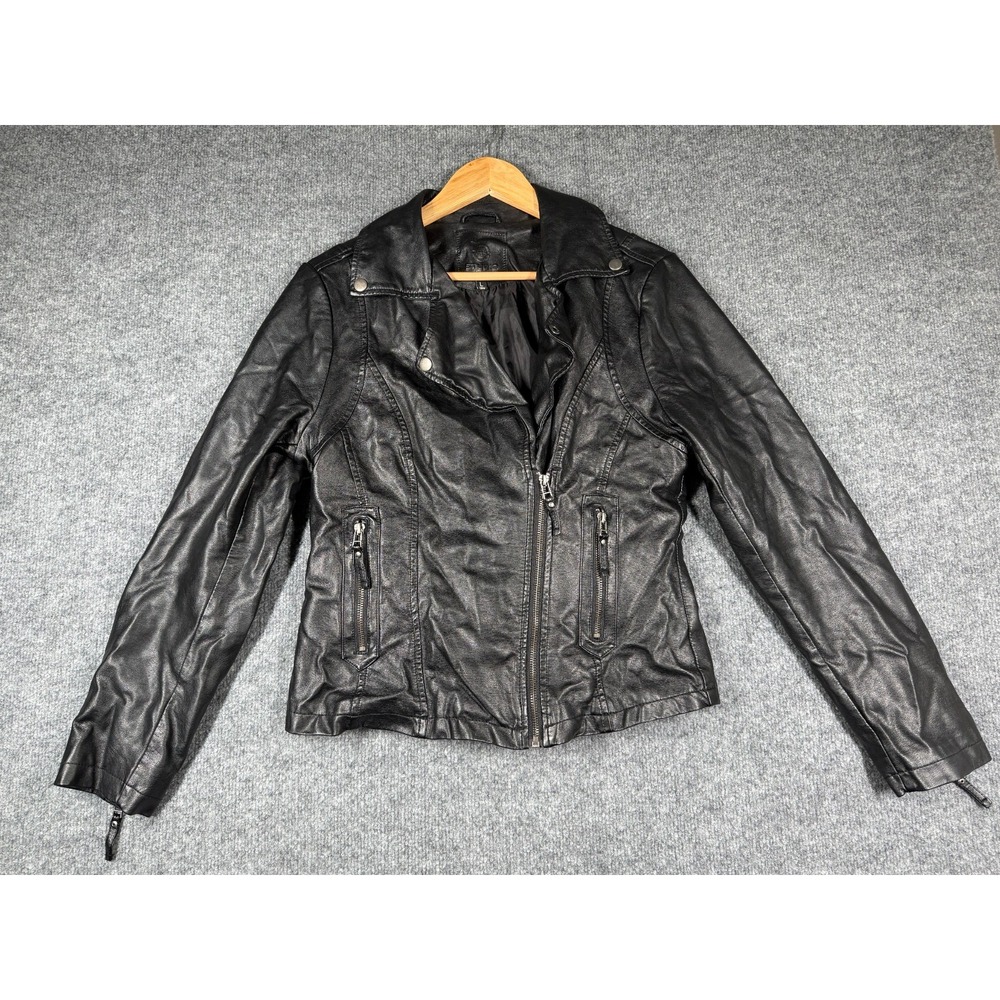 Max Studio Faux Leather Moto Jacket Women Large Black Bike Week Asymmetrical Zip